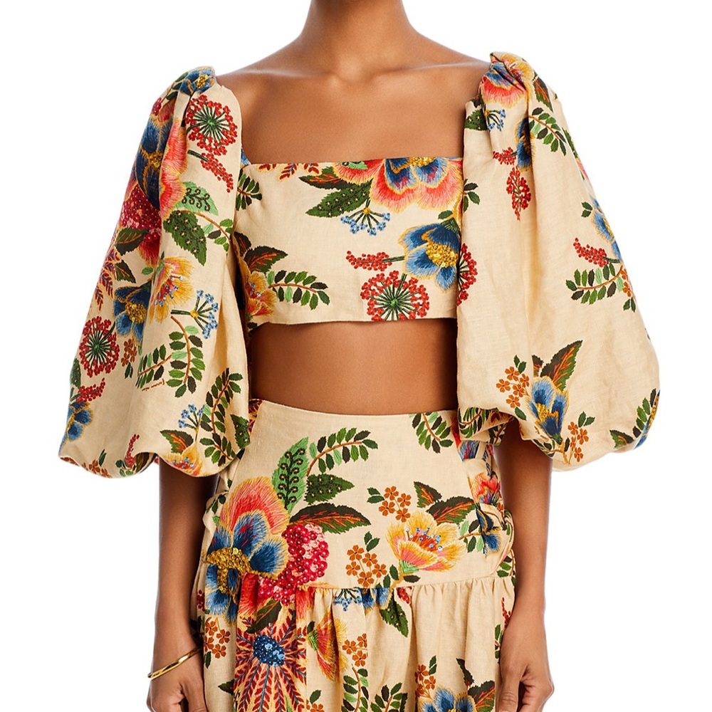 FARM Rio Delicate Garden Linen Crop Top